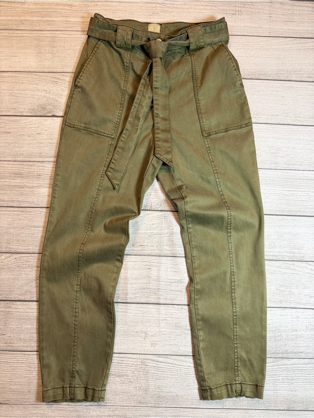 Joie Olive Green High-Waist Cargo Trousers with Tie Belt